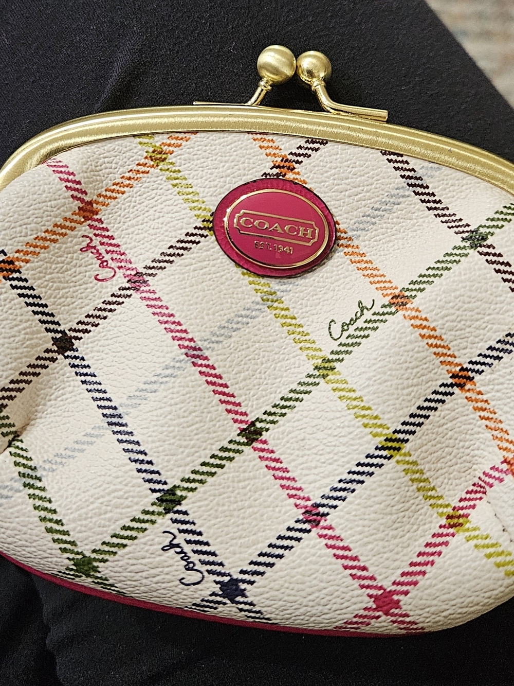 Authentic Coach Rare Vintage Y2k Tattersall Kiss-Lock Coin Pouch